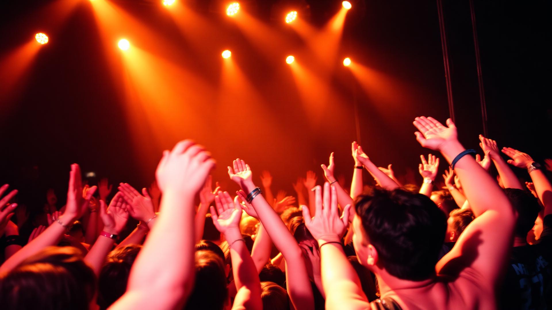 Crowd with hands raised